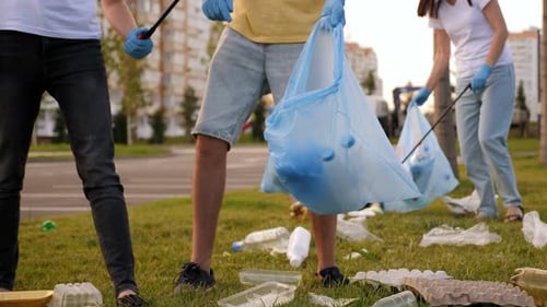 Volunteers Clean Up Litter in Urban Green Space