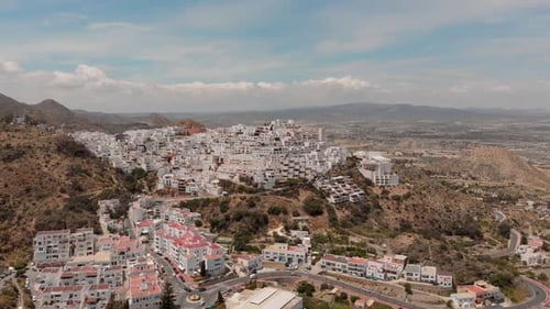 The white village of Mojácar during day light. Aerial shot.