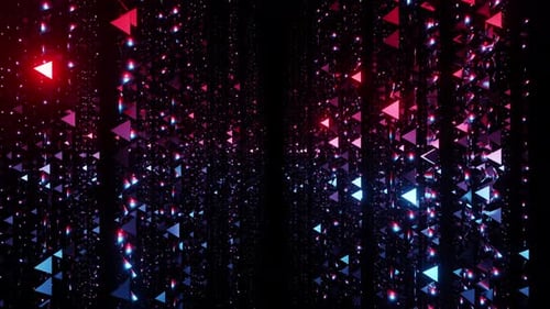 Awards corridor of sparkling red and cyan triangular particles chains or magic garland vj loop 3d