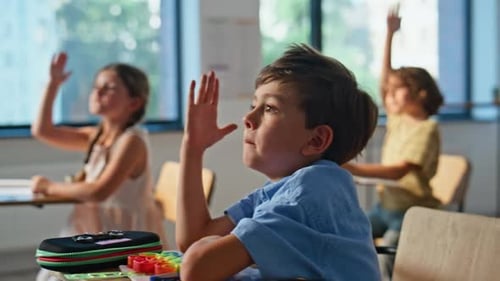 Students Raise Hands in Classroom