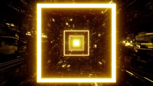 Glühender goldener quadratischer Sci-Fi-Tunnel