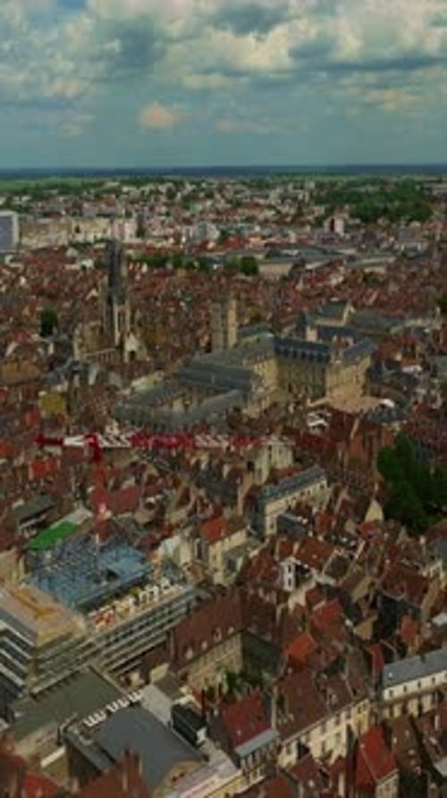 Aerial View Around the Town Dijon Flight Through the Historic Center of Dijon the Capital of