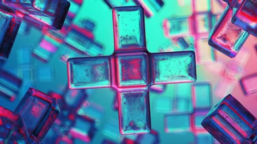 Futuristic Neon Rotating Plus Signs Background Loop