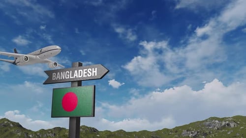 Bangladesh Flag With Airplane And Arrow Sign