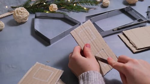 Cut Cardboard Paper Lantern House Sustainable Christmas Preparation Diy Process of Making Handmade