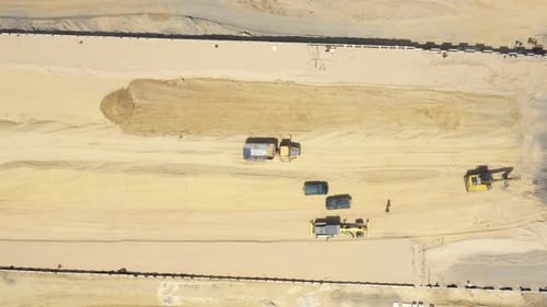 Aerial view on the new road construction site. Highway