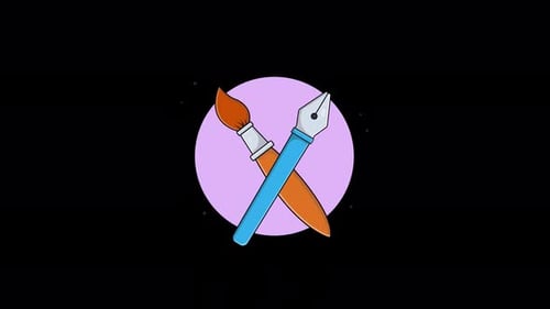 Flat Design Pen Tool and Paintbrush Icon Animation