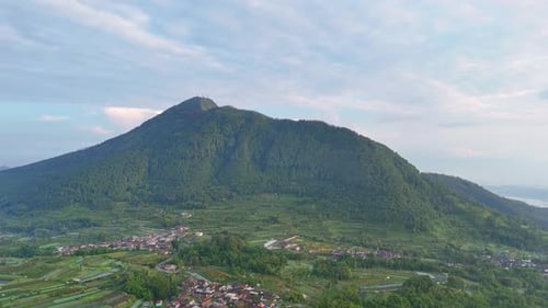 Aerial view greenery landscape of countryside with mountain.