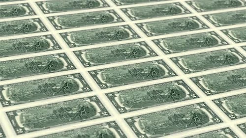 2 Dollar Bills On Money Printing Machine