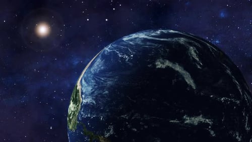 3d Realistic Earth Planet Glowing Sun View On Space