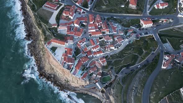Aerial view of Azenhas do Mar, Colares, Portugal., Overhead Stock ...