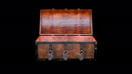 Front View OF Vintage Gold Chest Simple Open And Close Animation On Transparent Background
