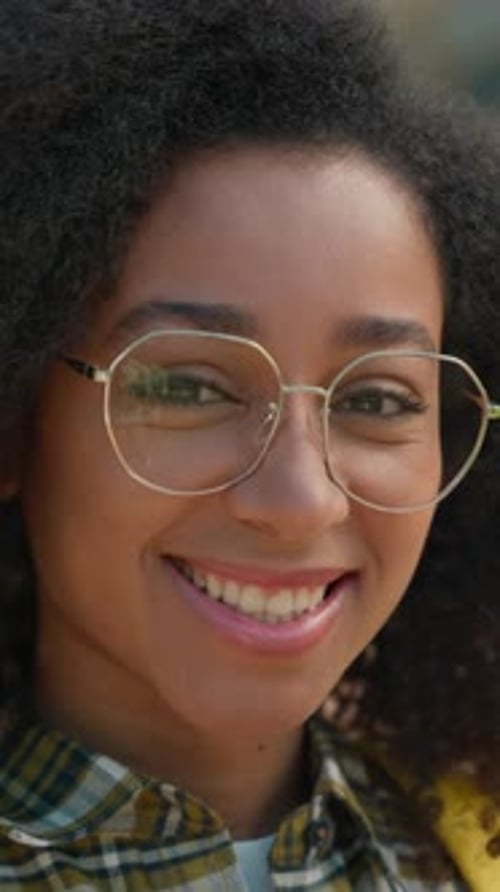 Happy Smiling African American Student Girl Looking at Camera University Posing Portrait Positive
