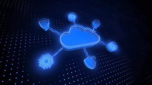 Neon Blue Cloud Storage Digital Space Data Storage Service Animation Background