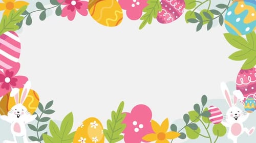 Flat Design Animated Easter Frame with Bunnies and Eggs