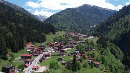 Aerial View Of Ayder Plateau Among Green Tree Covered Hills 3