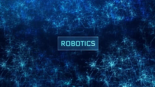 Robotics concept over glitch neural network background.