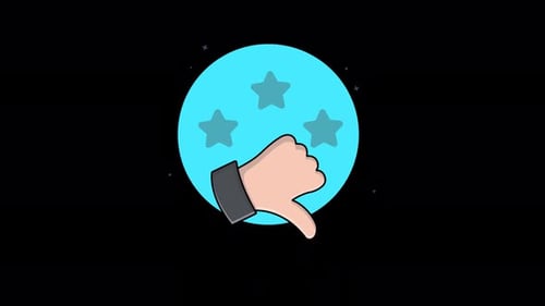 Flat Design Thumbs Down Icon with Star Rating Animation