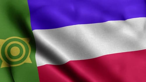 Animated Waving Flag with Abstract Gold Symbol and Striped Design