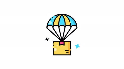 Flat Design Parachute Package Delivery Icon Animation