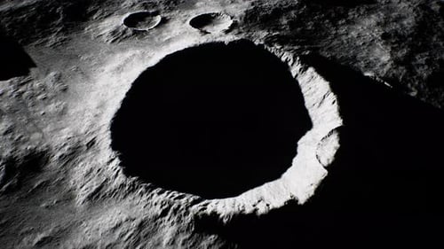 Realistic Moon Crater Surface Flyover in Space
