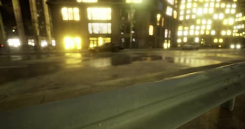 Lights Reflecting in a City Street During Nightfall and Rain