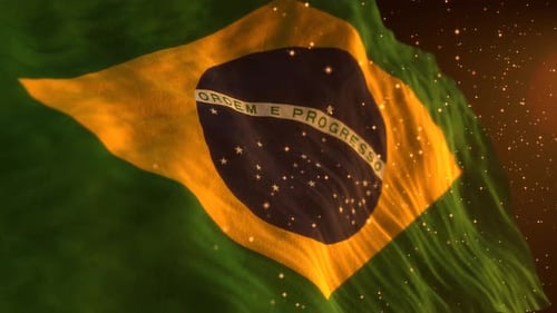 Animated Brazilian Flag Waving with Sparkling Particles