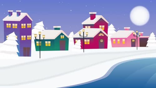 Christmas Town Village Winter Snow Animation