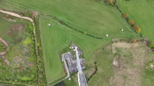 Lichfield transmitting station Hopwas Hill Tamworth UK Overhead birds eye drone aerial view