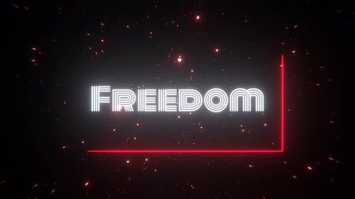 White And Red Neon Sign Freedom In Retro Style In Star Stream Background Vj Loop In 4K