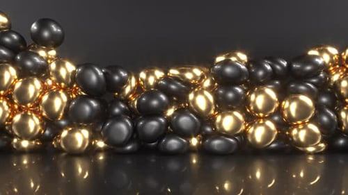 Falling Gold and Black Spheres Accumulating Background Animation
