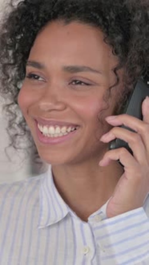 Smiling Woman Talking on Phone Close Up Portrait