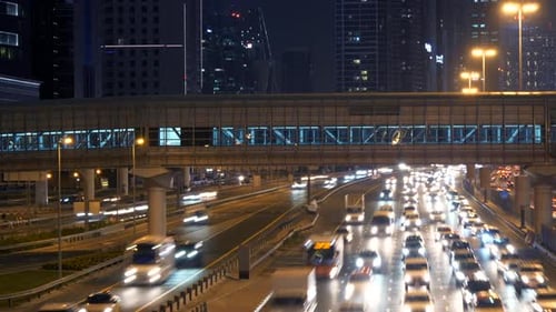 Cars Driving on Busy Hectic Urban City Road at Rush Hour Traffic