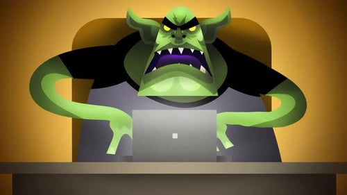 Angry Internet Troll Typing on Laptop Flat Design Animation