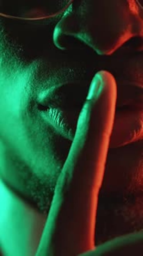 Vertical Shush Gesture Man Secre Neon Light Shh