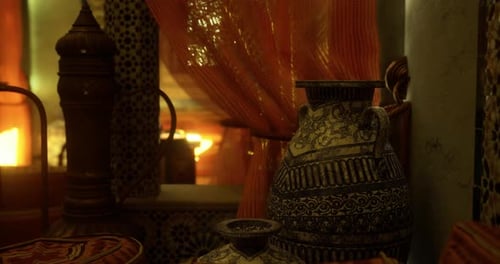 Elegant Arabesque Decor Pan with Warm Festive Lighting