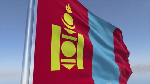 Waving Mongolia Flag Animation on Blue Sky Background