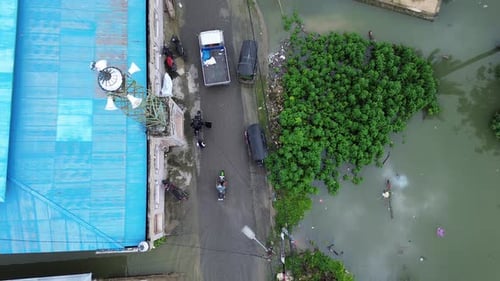 Aerial view of flooded area in Tualango village, Gorontalo, Indonesia