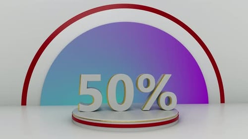 50% 4K Animated Colorful discount sale podium. Special offer composition