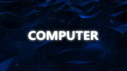 Computadora: animación de texto 4K con fondo tecnológico