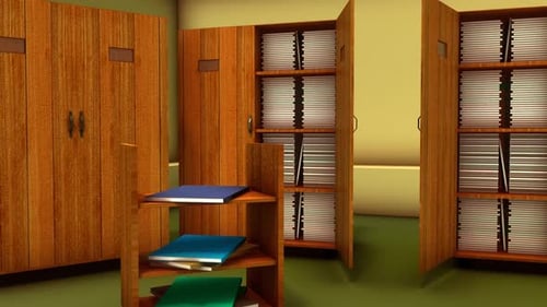 Animated Wooden Office Cabinets Opening and Closing