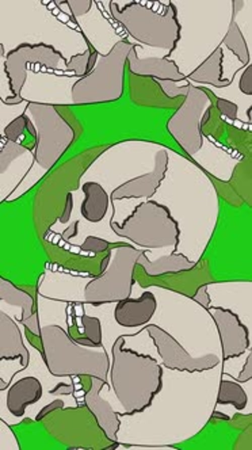 Illustrated 2D Skulls On Green