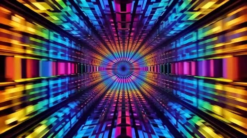 Colorful Futuristic Rainbow Neon Geometric Tunnel VJ Loop