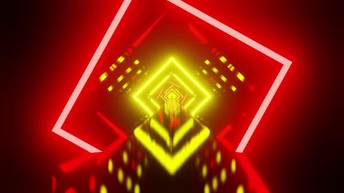 Cyber Tunnel Vj Seamless Loop With Red And Yellow Rhombus Background