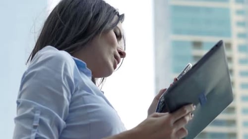 Business Woman Terrace Mobile Connection