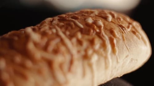 Slow motion clip of a tasty piece of bread