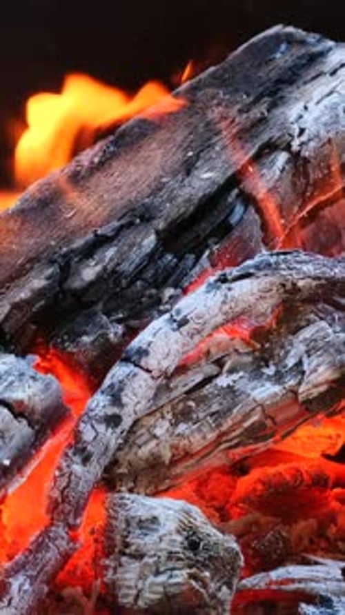 Burning Fire with Glowing Embers and Smoky Flames