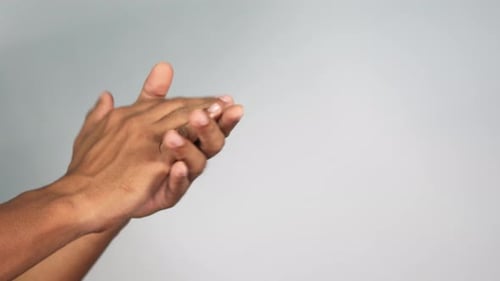 and Clapping Gesture — Applause Motion Close-Up on Studio Background