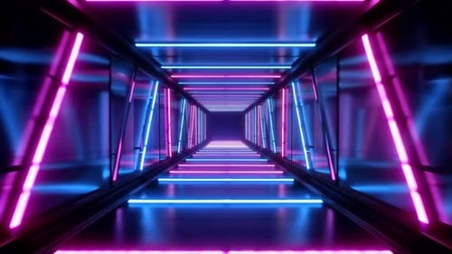Cyberpunk Sci Fi Tunnel with Glowing Blue and Purple Neon