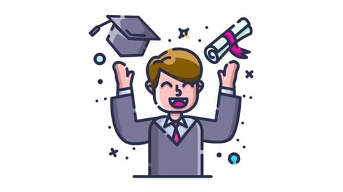 Happy Graduate Celebration with Diploma and Cap Animation